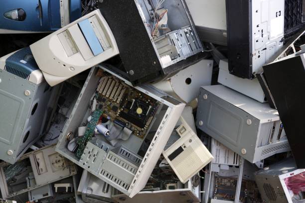 Office desktop computers ready for e-waste collection
